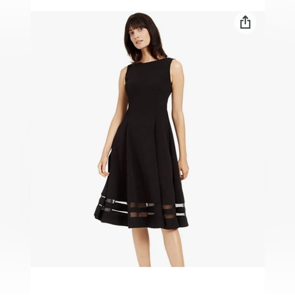 Classic Black Fit-and-Flare Dress with Sheer Hem